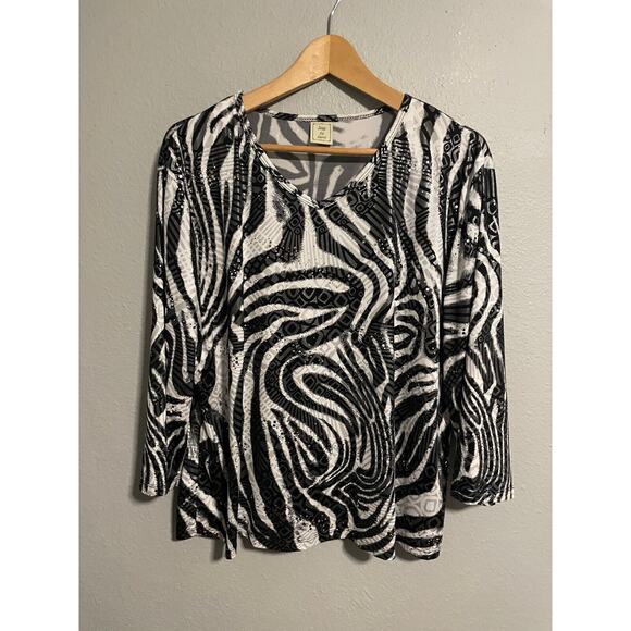 Jess & Jane Womens Top Large Animal Print Sequin Glitter Stretch Artsy Mob Wife - Picture 1 of 7